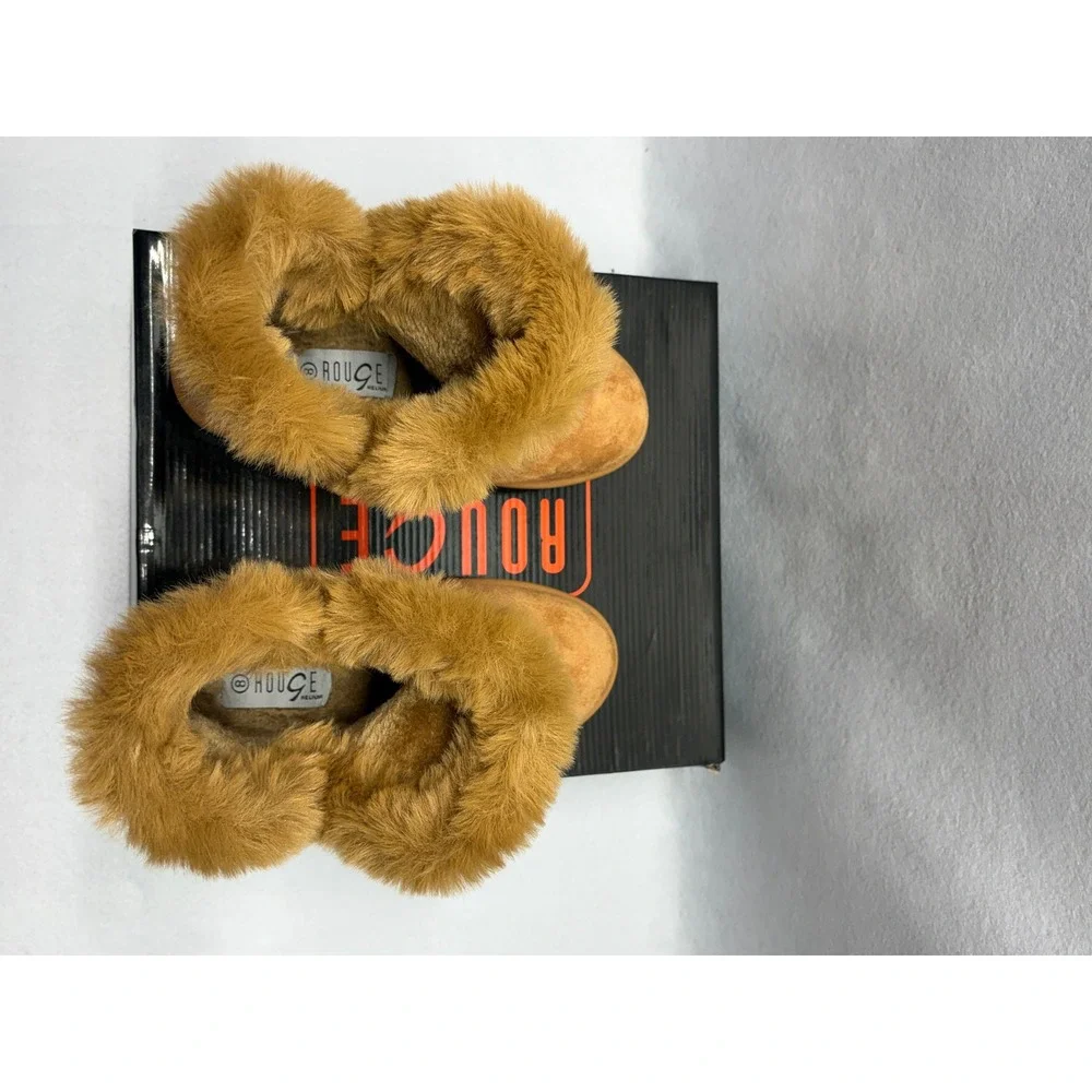 Rouge Frosty-39 Tan Faux Suede Fur Lined Platform Ankle Boots Womens 8